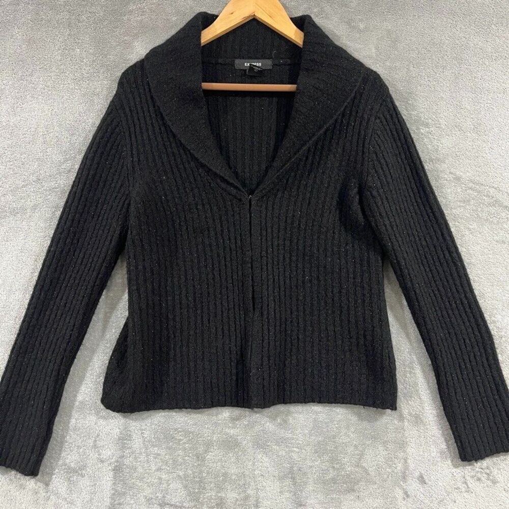 VTG EXPRESS Italy Made Wool Blend Sweater Ribbed Metallic Thread Glitter Sz L